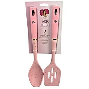 Paris Hilton 2 Piece‎ Kitchen Tool Set Pink Silicone Spoon & Slotted Turner New